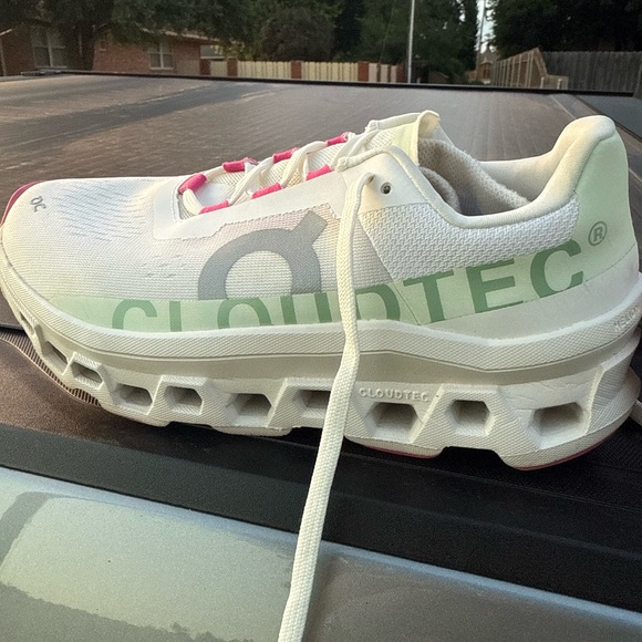 On Running White and Green Sneakers
